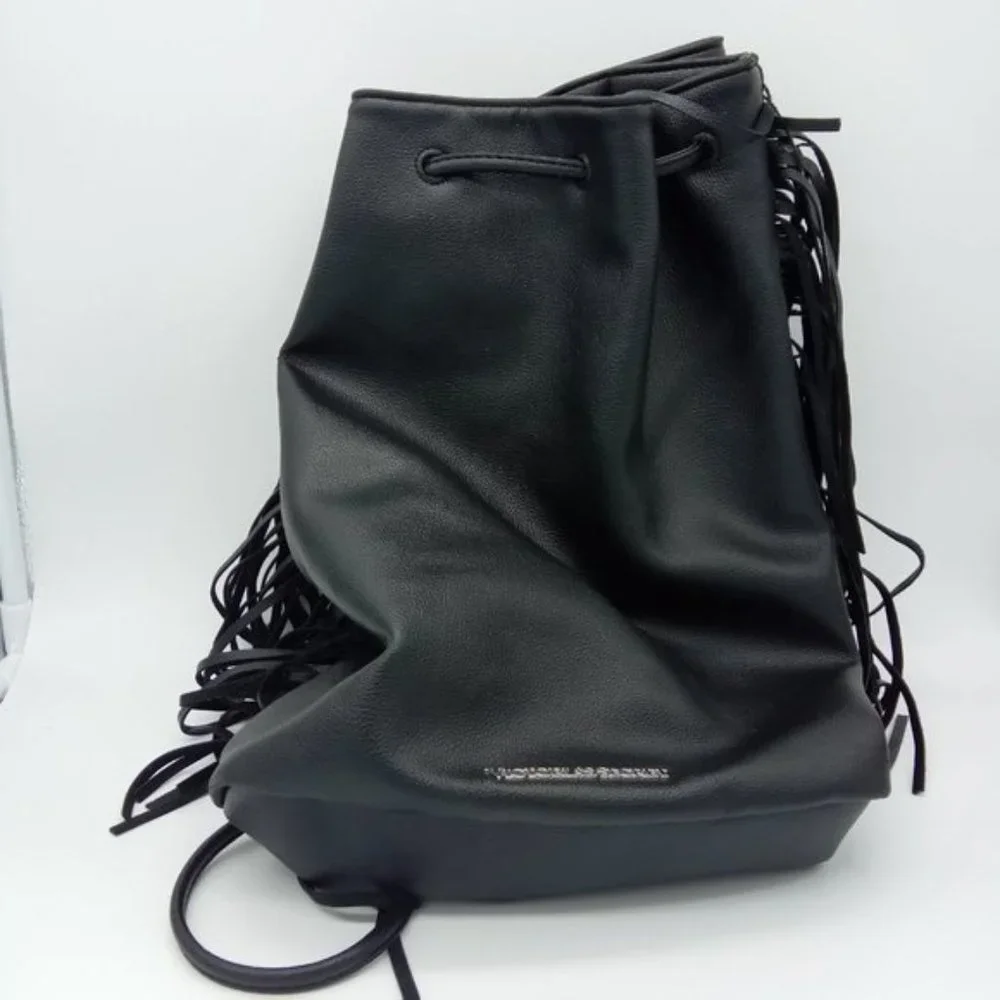Nwt Victoria Secrets Black Leather Backpack Fringed Book Bag